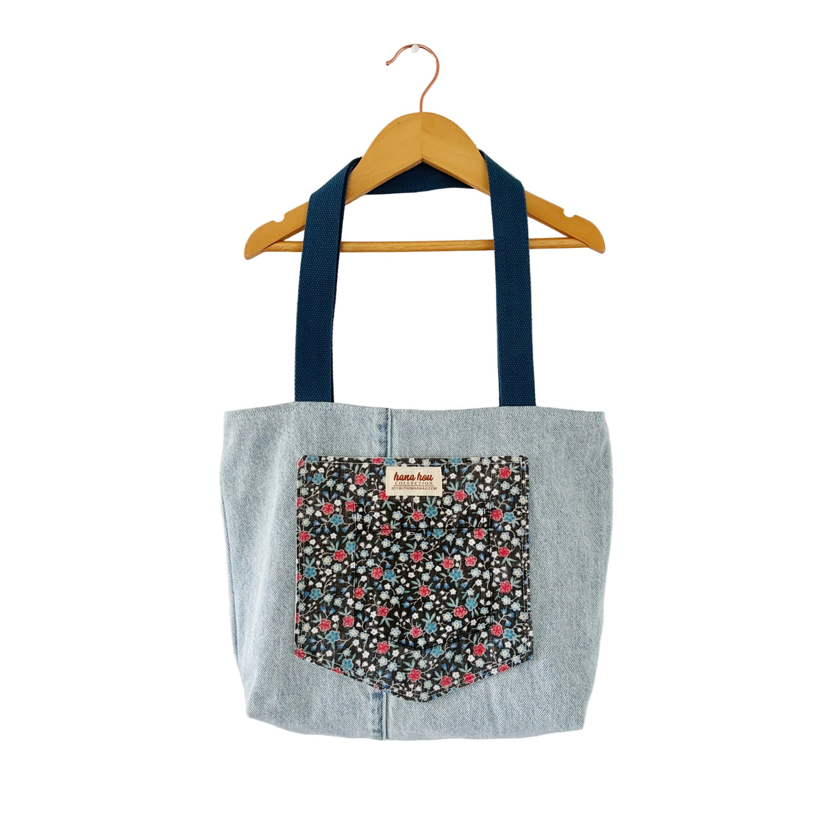HANA HOU // Denim Pocket Tote 001 // Made in Hawai'i with pre-loved aloha shirt