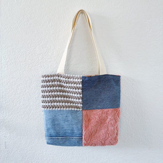 HANA HOU // REVERSIBLE! Mini Patchy Tote 001 // Made with upcycled fabrics