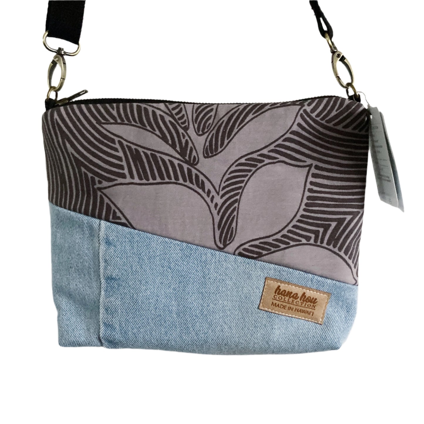 HANA HOU // Diagonal Crossbody 004 // Made in Hawai'i with upcyled jeans and aloha shirt