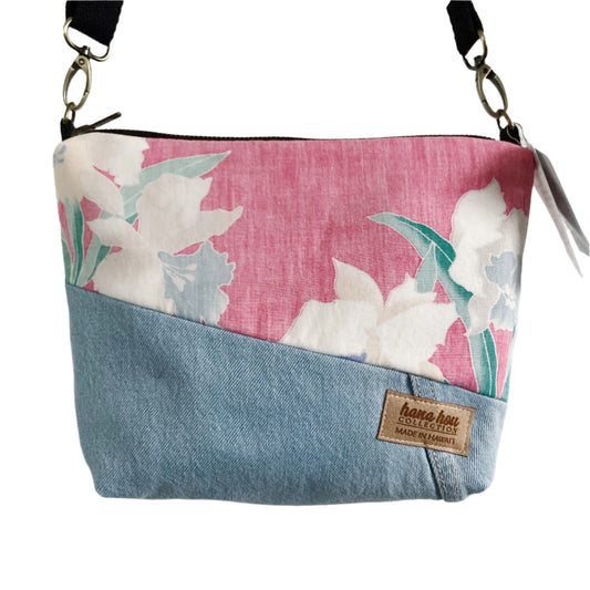HANA HOU // Diagonal Crossbody 003 // Made in Hawai'i with upcyled jeans and aloha shirt