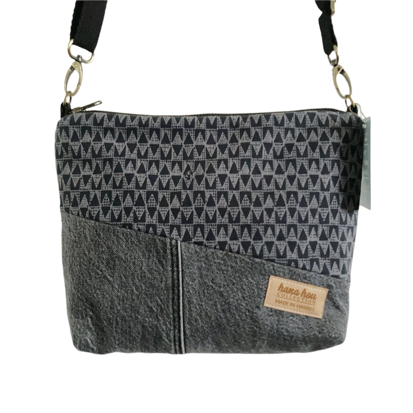 HANA HOU // Diagonal Crossbody 002 // Made in Hawai'i with upcyled jeans and aloha shirt