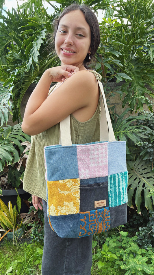 HANA HOU // Patchy Tote 002 // Made with upcycled fabrics