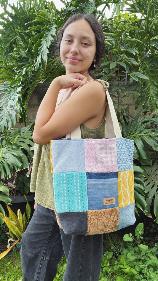 HANA HOU // Patchy Tote 003 // Made with upcycled fabrics