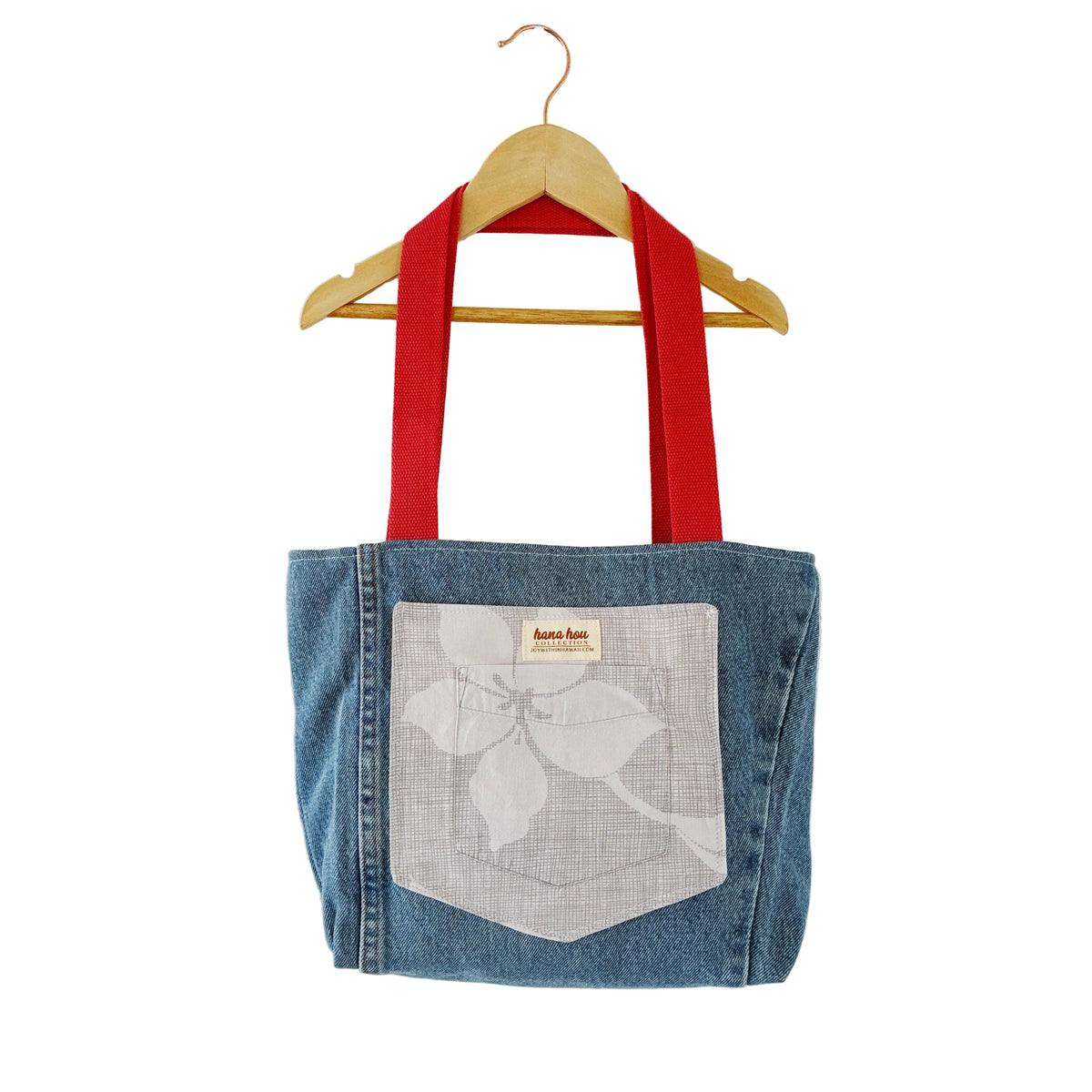 HANA HOU // Denim Pocket Tote 007 // Made in Hawai'i with pre-loved aloha shirt