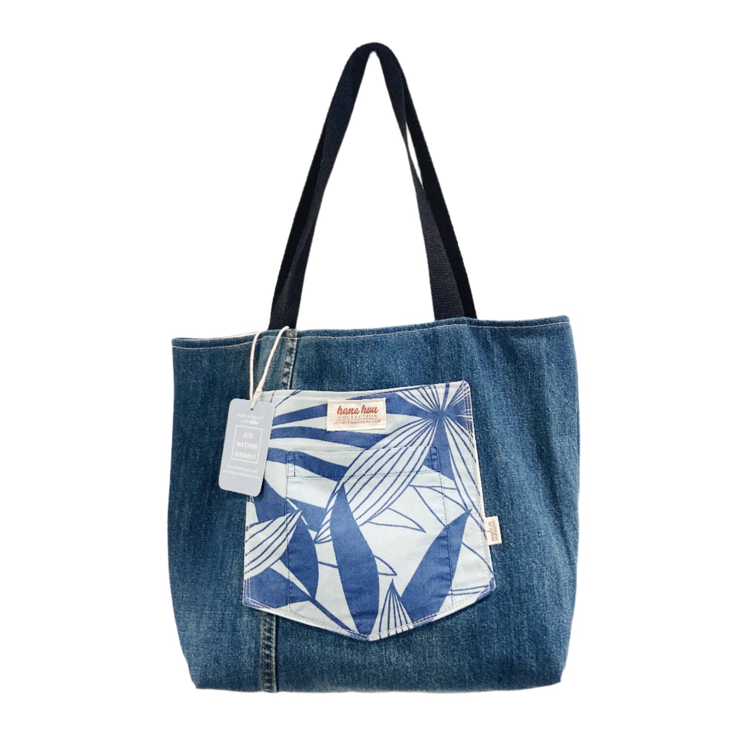 HANA HOU // Denim Pocket Tote 001 // Made in Hawai'i with upcycled fabrics