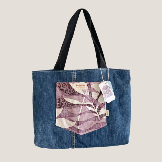 HANA HOU // Denim Pocket Tote 003 // Made in Hawai'i with upcycled fabrics