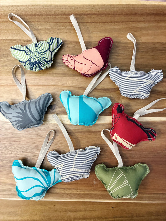 SHAKA ORNAMENT // Made in Hawai'i with preloved aloha shirts, Sig Zane off-cuts + palaka